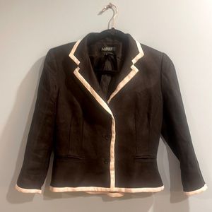 Lauren Black Linen Button Front Blazer with White Trim